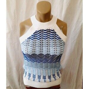 Loft Womens XS Knit Halter Tank Sweater Blue White Chevron Pattern NWT